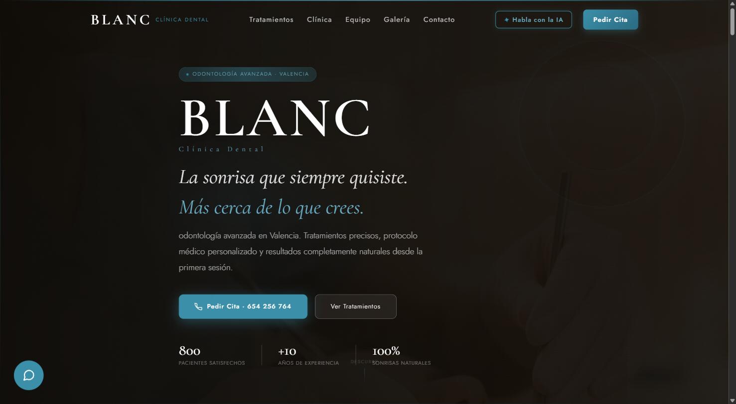 Blanc Clínica Dental — plantilla Creskio para clínicas dentales